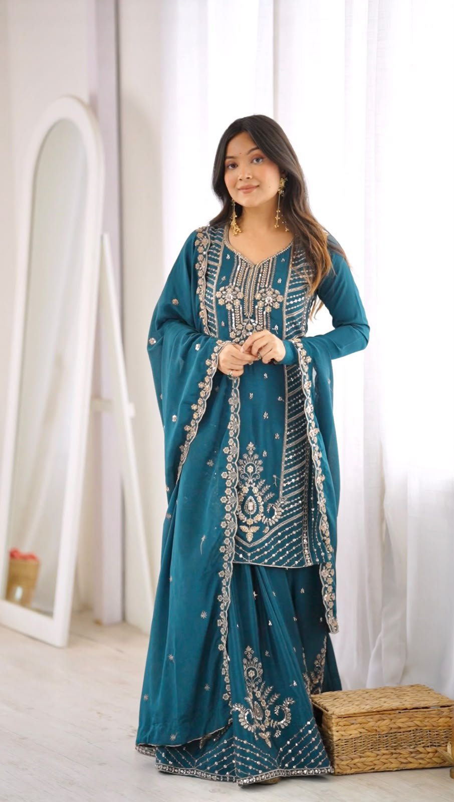 Premium Chinon Silk Cut Dana Palazzo Suit Set - Image 5