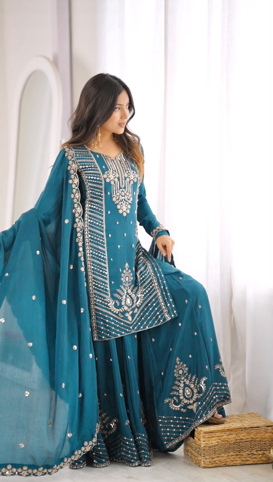 Premium Chinon Silk Cut Dana Palazzo Suit Set - Image 9
