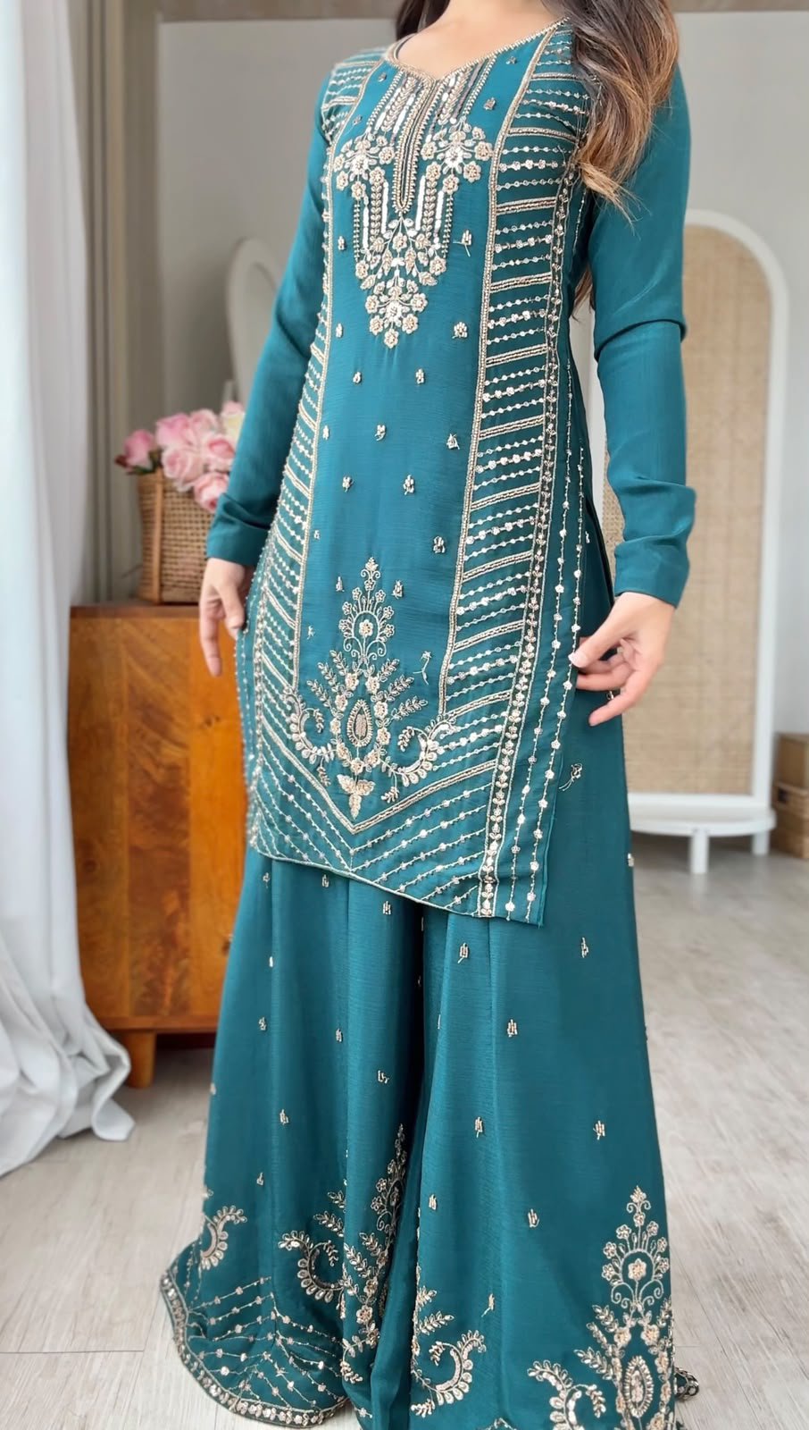 Premium Chinon Silk Cut Dana Palazzo Suit Set - Image 4