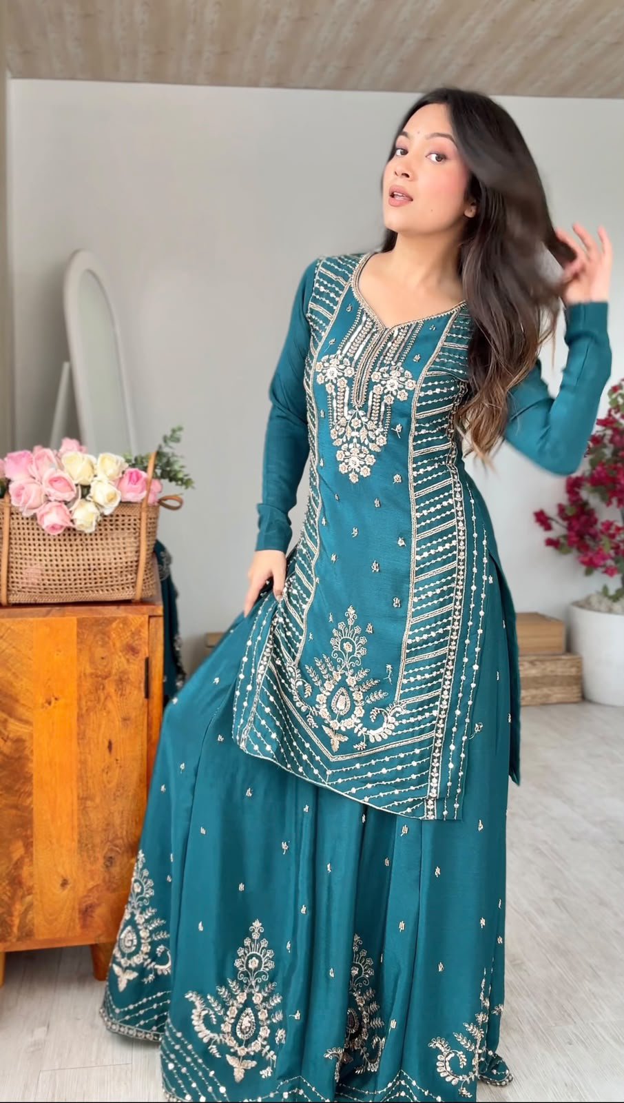 Premium Chinon Silk Cut Dana Palazzo Suit Set - Image 2