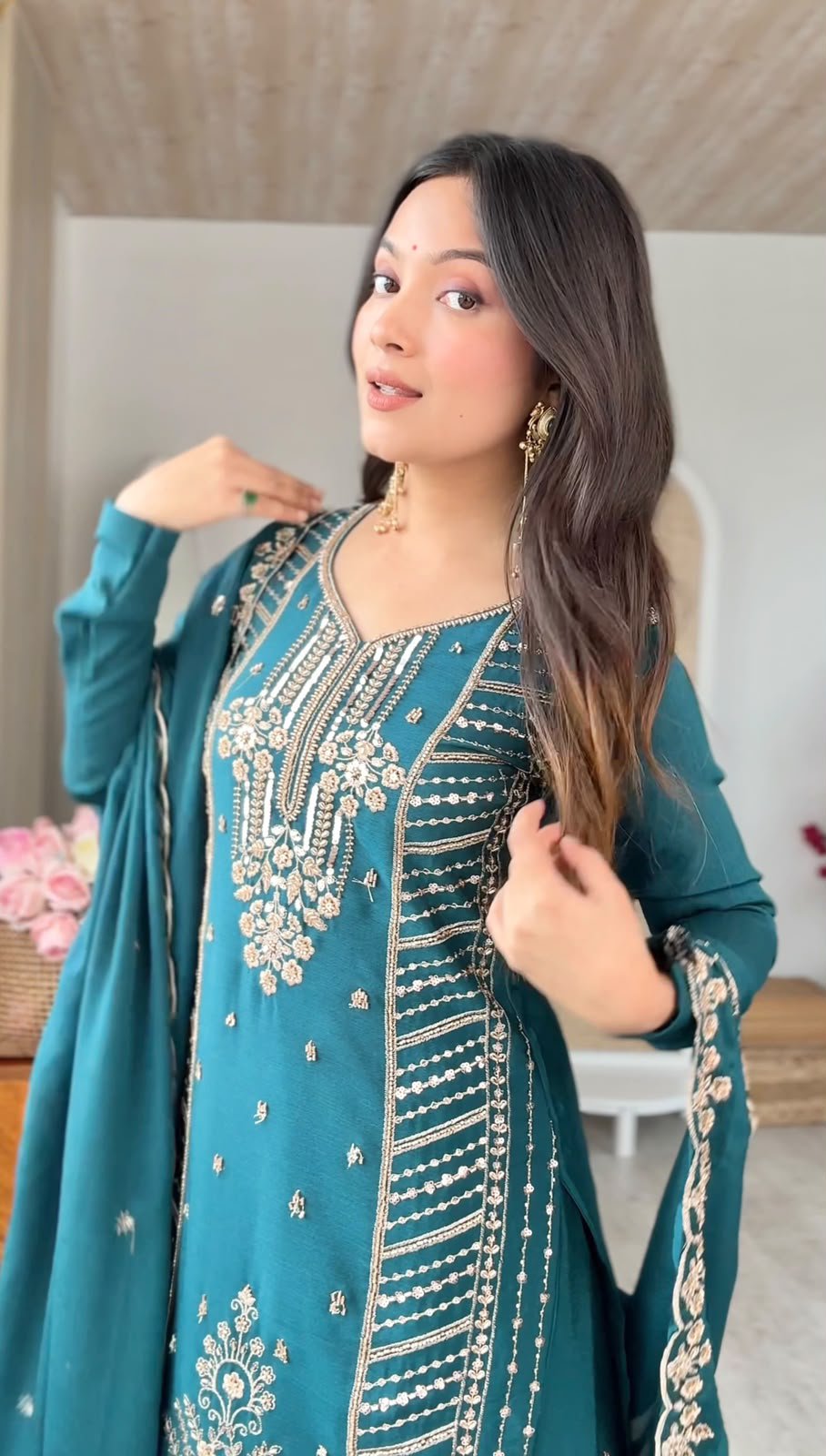 Premium Chinon Silk Cut Dana Palazzo Suit Set - Image 8